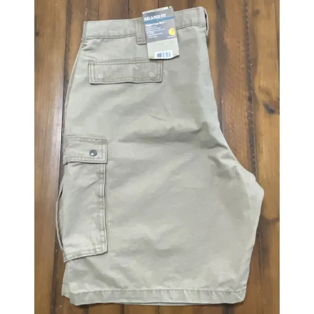 CARHARTT Cargo Shorts Relaxed Rugged Khaki Tan Big‎ Sz 46 100% Cotton NWT Hiking